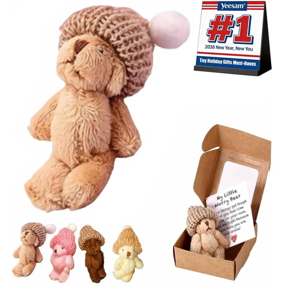 GASYLL Handmade Mini Plush Teddy Bear in Box,Little Bear in A Box,My Little Worry Bears,Mini Pocket Bears Hug Plush with Emotional Uplifting Support Card,Soft Handmade Teddy Keepsake for Lovers(Gray)