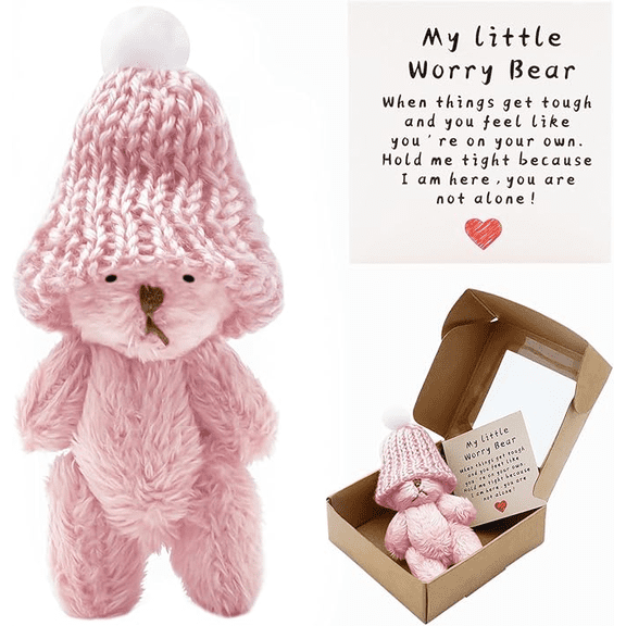 GASYLL Handmade Mini Plush Teddy Bear in Box,Little Bear in A Box,My Little Worry Bears,Mini Pocket Bears Hug Plush with Emotional Uplifting Support Card,Soft Handmade Teddy Keepsake for Lovers(Pink)