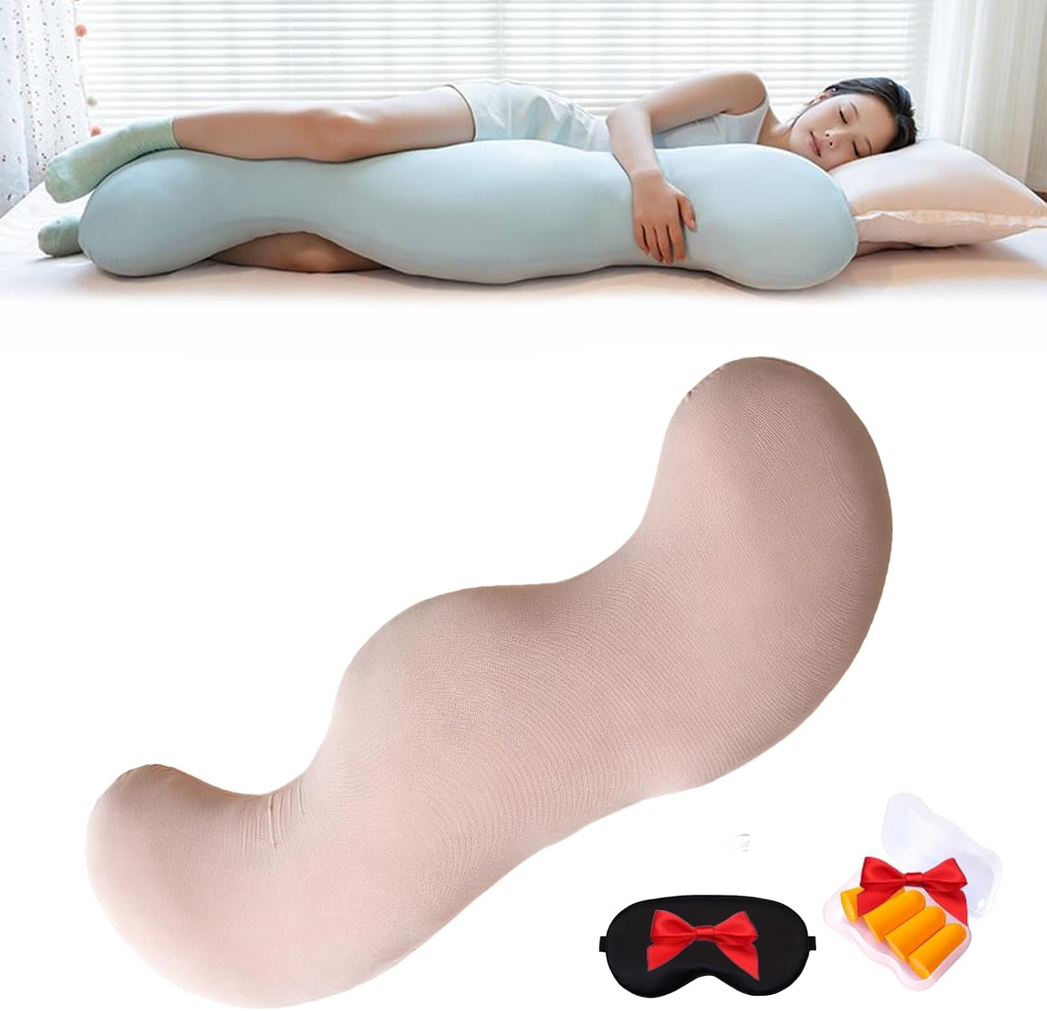 GASYLL Pea Pod Body Pillow for Side Sleeper,Pea Pod Body Cooling Pillow for Adults,Long Bolster Hug Pillow with Cooling Fabric,Soft Ergonomic Pillow for Pregnancy Sleeping Back,Hip & Leg Support