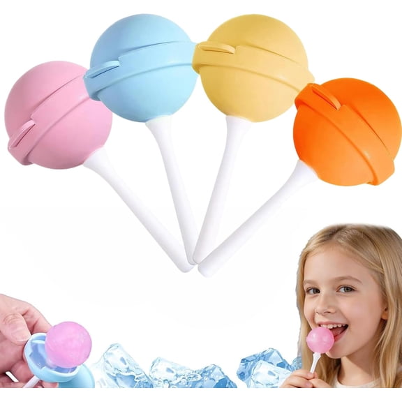 GASYLL Reusable Large Lollipop-Shaped Ice Mold | DIY Creative Ice Pops for Summer, Easy Release Silicone Popsicle, Drip-Free with Reusable Sticks, Fun Dessert Mold for Fruit Yogurt Juice (4 Pcs)