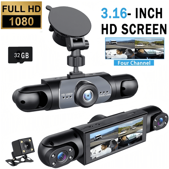 GASYLL Wireless Dash Cam Front and Rear Camera System,360 4 Channel Dash Cam 1080p Full View Car Dashcam System,Night Vision,Loop Recording,Parking Monitor,for Taxi,Fleet,Family Vehicles