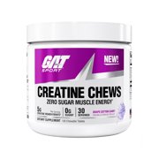 GAT SPORT Creatine Chews, Zero Sugar, 5g Pure Creatine Monohydrate, 3rd Party Tested, Brain Health, Muscle, Strength, Anti-oxidant Support, for Men & Women, 30 Servings Grape Cotton Candy