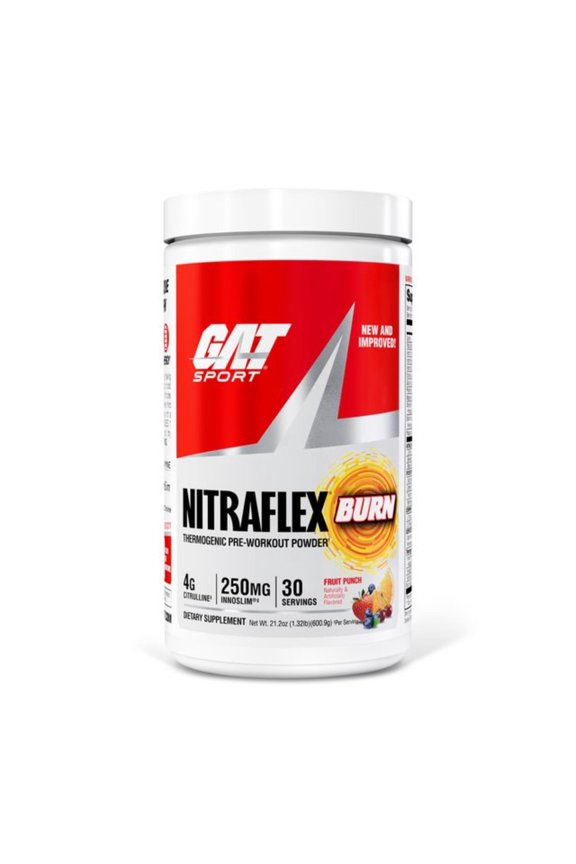 NITRAFLEX Burn, Pre Workout Thermogenic Powder, Fruit Punch, 30 Servings