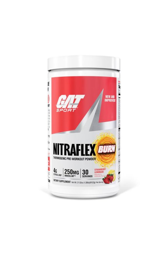 NITRAFLEX Burn, Pre Workout Thermogenic Powder, Strawberry Lemonade, 30 Servings