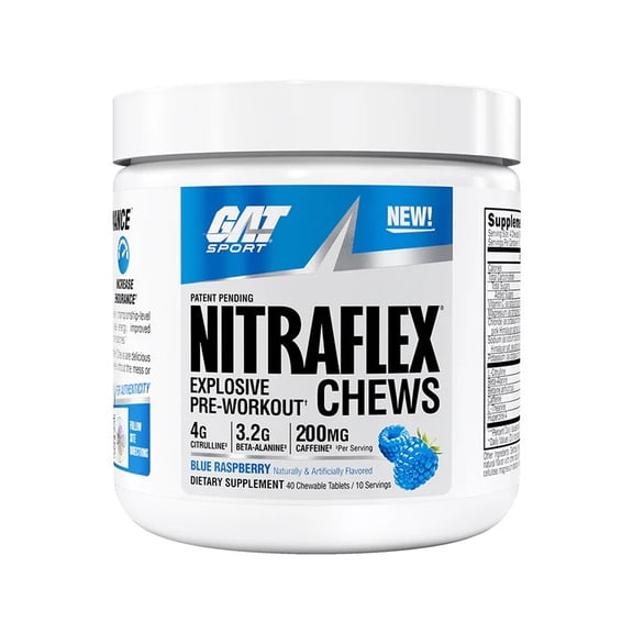 GAT SPORT Nitraflex Performance Pre-Workout Chews - Blue Raspberry, 40 count, 10 Servings