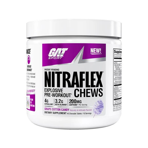 GAT SPORT Nitraflex Performance Pre-Workout Chews - Grape Cotton Candy , 40 count, 10 Servings