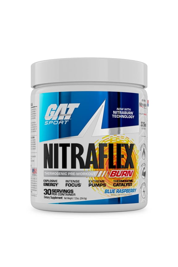 NITRAFLEX Burn, Pre-Workout, Blue Raspberry, 30 servings