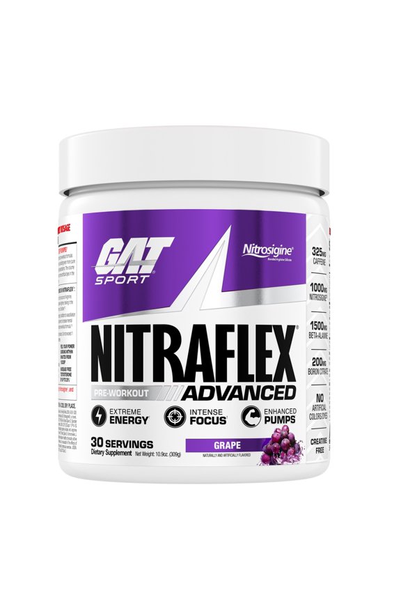 Nitraflex Advanced Pre-Workout Powder - Energy Drink Mix - Supports Healthy Blood Flow - Boosts Strength & Energy - Creatine-Free - 30 Servings - Grape