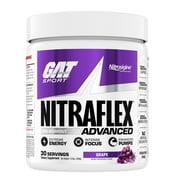 GAT SPORT Nitraflex Advanced Pre-Workout Powder - Energy Drink Mix - Supports Healthy Blood Flow - Boosts Strength & Energy - Creatine-Free - 30 Servings - Grape