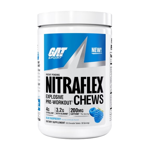 GAT SPORT NITRAFLEX PREWORKOUT Chews, Blue Raspberry, 120 Tablets