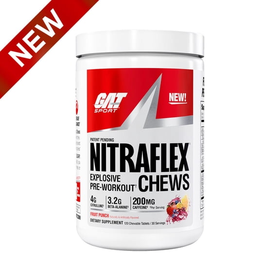 GAT Sport Nitraflex Performance Pre-Workout Chews - Fruit Punch, 30 Servings