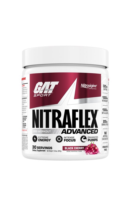 Nitraflex Advanced Pre-Workout Powder - Energy Drink Mix - Supports Healthy Blood Flow - Boosts Strength & Energy - Creatine-Free - 30 Servings - Black Cherry