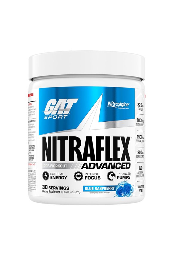Nitraflex Advanced Pre-Workout Powder - Energy Drink Mix - Supports Healthy Blood Flow - Boosts Strength & Energy - Creatine-Free - 30 Servings - Blue Raspberry