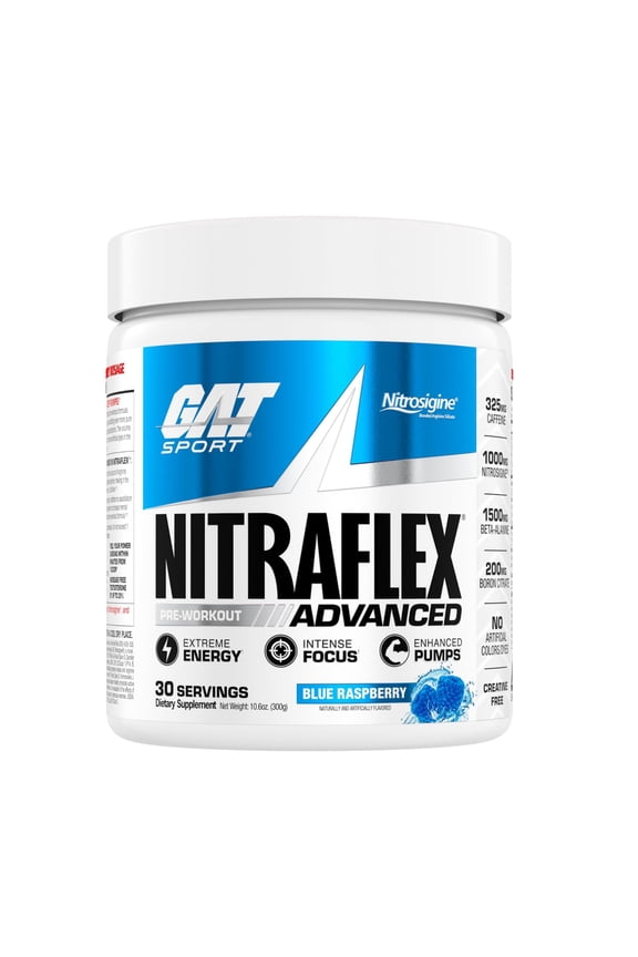 Nitraflex Advanced Pre-Workout Powder, Increases Blood Flow, Boosts Strength and Energy, Improves Exercise Performance, (Blue Raspberry, 30 Servings)