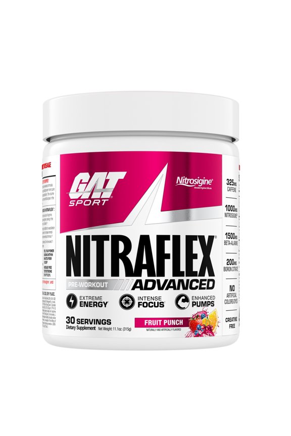 Nitraflex Advanced Pre-Workout Powder - Energy Drink Mix - Supports Healthy Blood Flow - Boosts Strength & Energy - Creatine-Free - 30 Servings - Fruit Punch