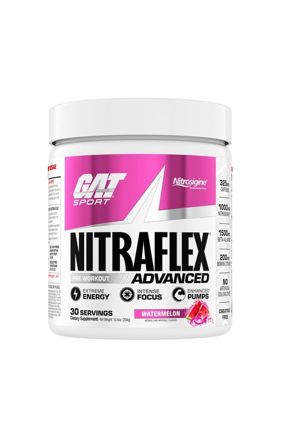 Nitraflex Advanced Pre-Workout Powder, Increases Blood Flow, Boosts Strength and Energy, Improves Exercise Performance, Creatine-Free (Watermelon, 30 Servings)