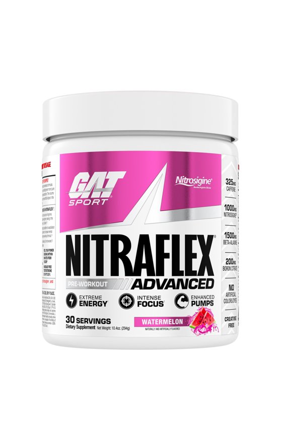 Nitraflex Advanced Pre-Workout Powder - Energy Drink Mix - Supports Healthy Blood Flow - Boosts Strength & Energy - Creatine-Free - 30 Servings - Watermelon