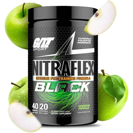 GAT Sports Nitraflex Black Pre-Workout,40 Servings (Green Apple)