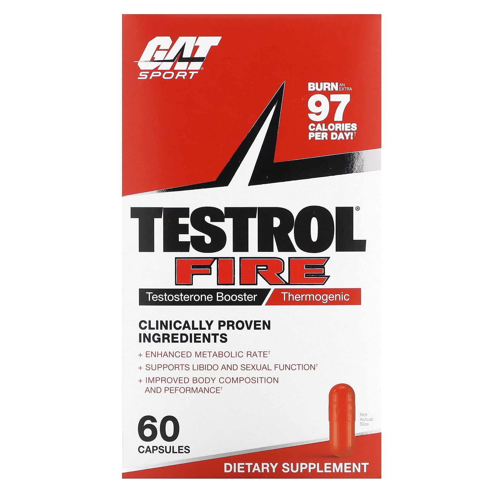 GAT Testrol Fire, Testosterone Booster, Thermogenic, 60 Capsules