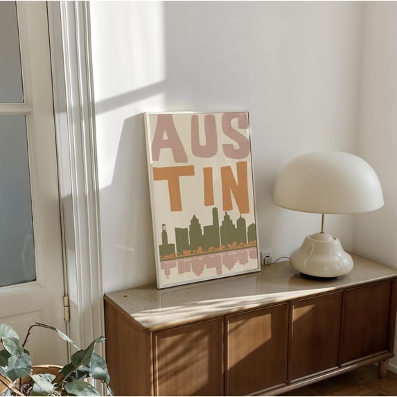 GATEGOO Poster Austin Texas Skyline Print: Retro Mid-Century Modern ...