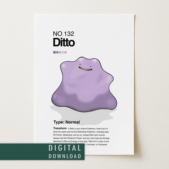 GATEGOO Poster Ditto Pokemon Poster | Minimalist Japanese Anime Wall Art 8X12, UNFRAMED