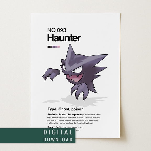 GATEGOO Poster Haunter Pokemon Poster | Minimalist Japanese Anime Wall Art 8X12, UNFRAMED