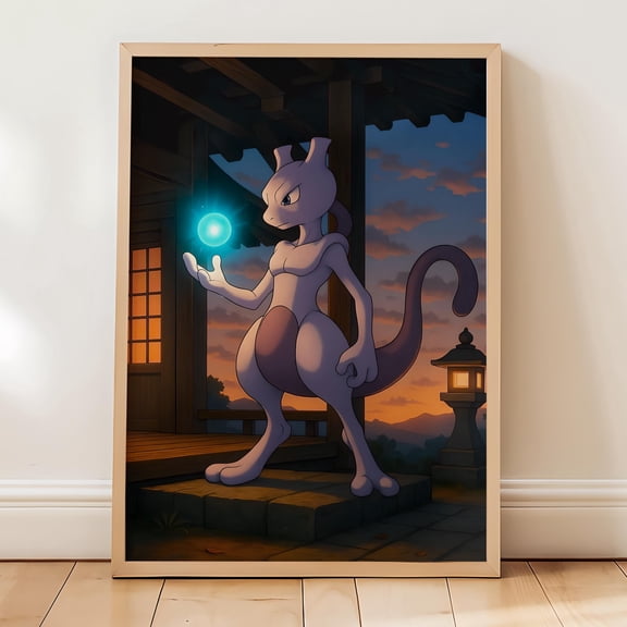 GATEGOO Poster Mewtwo Pokémon Japanese Anime Wall Art Print 8X12, UNFRAMED