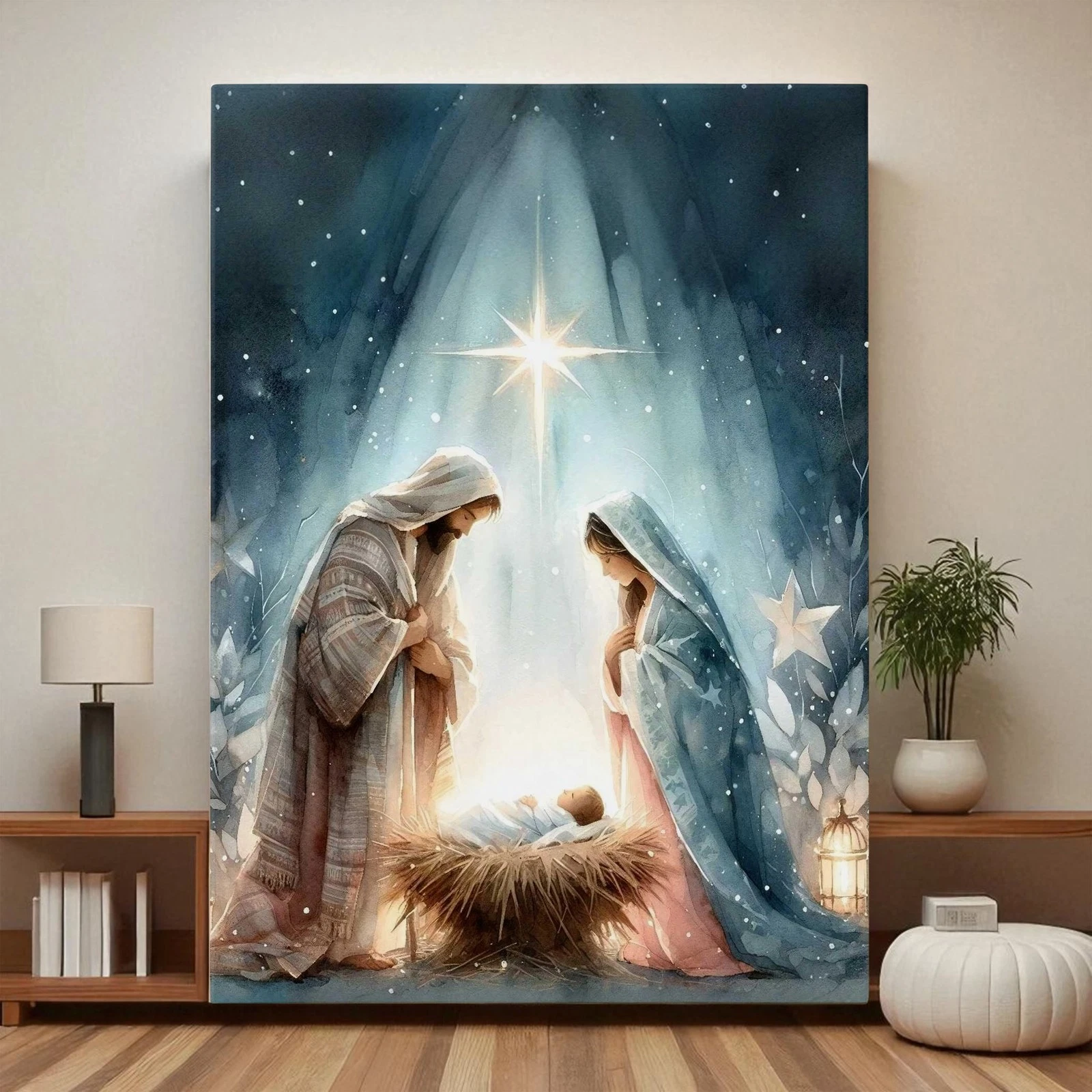 GATEGOO Poster Nativity Scene Canvas Wall Art, Joseph Virgin Mary Jesus ...