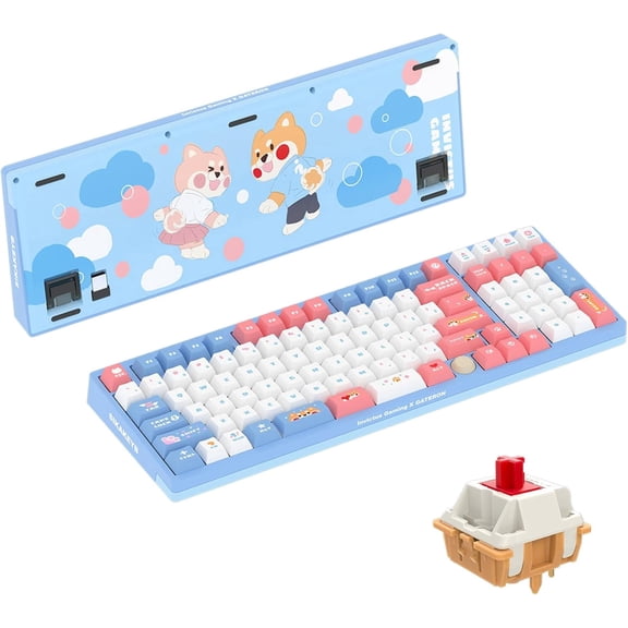 Gateron Ig 98 Co-Branded Mechanical Gaming Keyboard, Tri-Mode Hot Swappable Wired/Bluetooth/2.4G Wireless Keyboard with Rgb Light for Windows & Mac, Pbt Keycaps (Sweet Time, Mini I Switch)