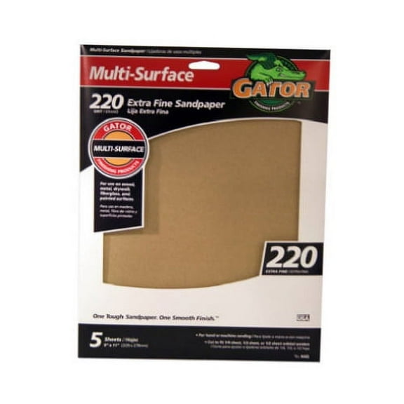 GATOR 4443 9 in x11 in 220 Grit Multi-Surface Sandpaper, 5 Pieces