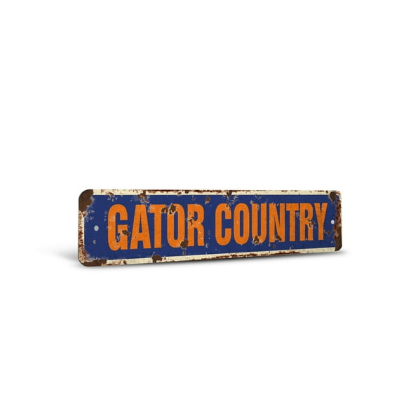GATOR COUNTRY Vintage Style Rustic Street Sign – Gators Fan Aligator Lover Football Retro Decorative Wall Sign for Home, Bar, Garage, or Outdoor Use | 6" X 24" Plastic Road Sign