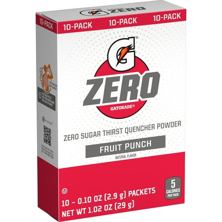 Gatorade G Zero Sports Drink Fruit Punch, Powdered Energy Drink Mix, 0.10 oz, 10 Count Packets