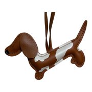 GATYZGEAR Dachshund Bag Charm, Brown and White Leather Sausage Dog Keychain Accessory