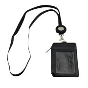 GATYZGEAR Faux Leather Wallet with Lanyard, Black, ID Card Holder compatible with AirTag, Zipper Pocket