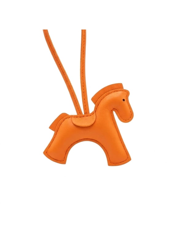 Orange Leather Horse Handbag Charm, Cute Pony Bag Accessory with Strap