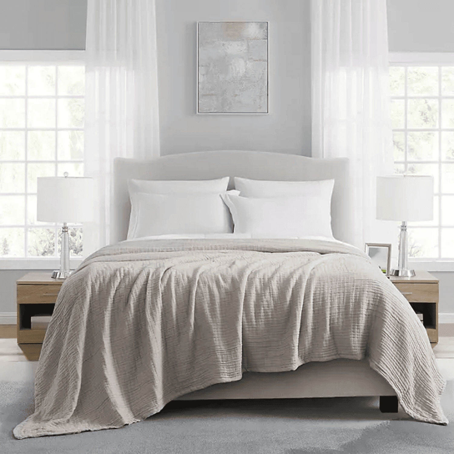 GAUBKTKINGSDTER Oversized Cotton Gauze Blanket, 106" x 94", Stone