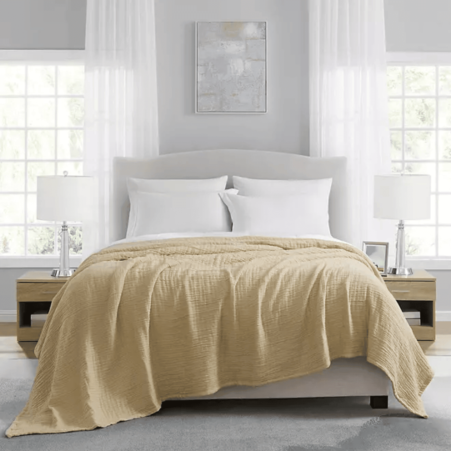 GAUBKTKINGSDTER Oversized Cotton Gauze Blanket, 106" x 94", Yellow