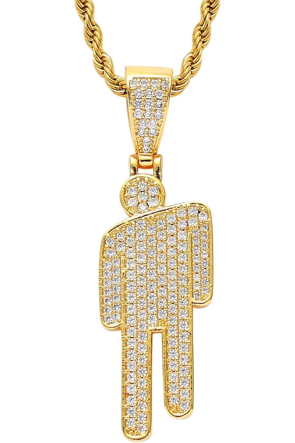 GAUEIOUR Hip Hop Bad Guy Villain Necklace,Stainless Steel Bowed Head Pendant Zircon Rap Hip Hop Necklace, Personalized Couple Trendy Item, Unisex, Jewelry Gifts, Fan Gifts (Gold)