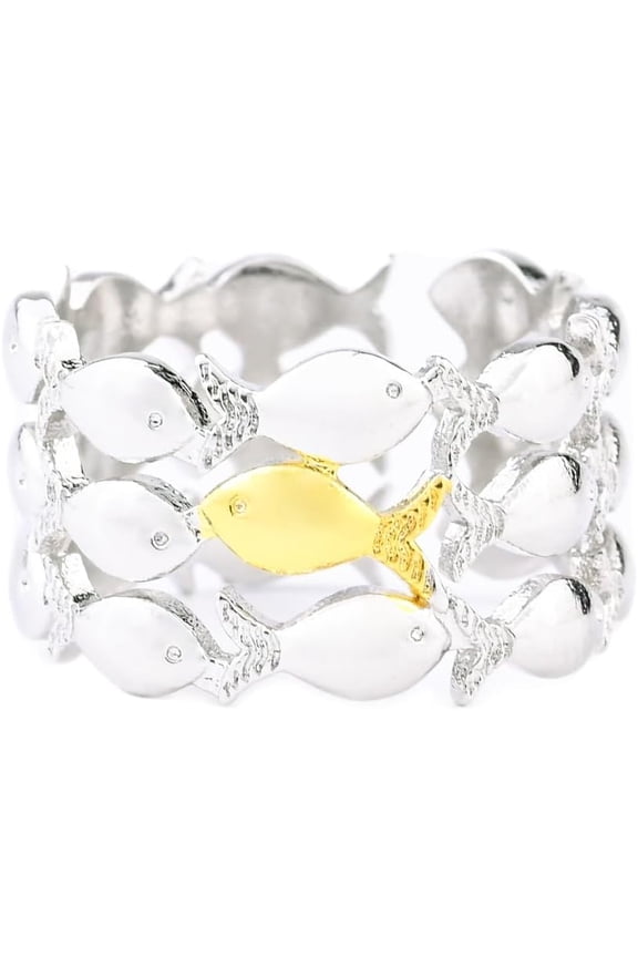 GAUEIOUR Swim Against The Current Ring,Cute Full Fish Sea Animal Little Fish Opening Adjustable Retro Exquisite Rings for Women Men, Inspirational Hope Encouragement Spiritual Ring