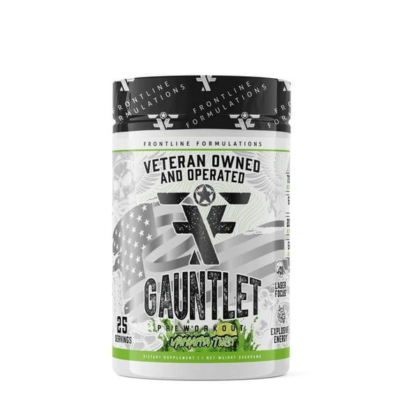 Frontline Formulations Gauntlet Pre-Workout Powder, Energy & Endurance, (25 Servings, Margarita Twist)