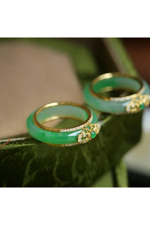 1PC Jade Rings for Women Green Amulet Carved Jewelry Stone 925 Silver Natural-7-green