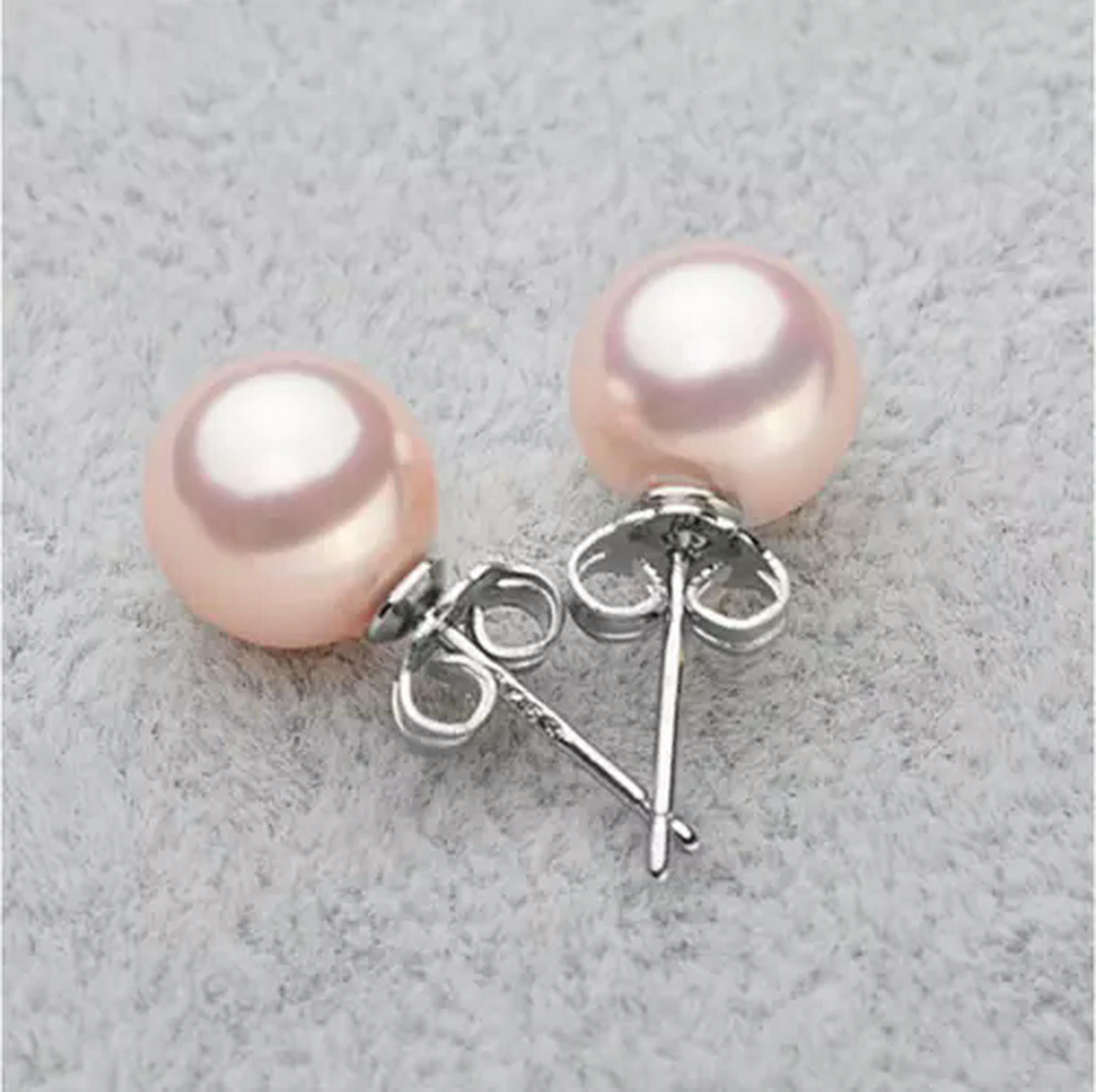 K-KED 925 Silver 8/10/12/14mm Round Natural multicolor Shell Pearl Stud Post Earrings-Gold-8 mm