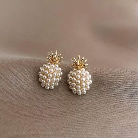 GAVONO Fashion Hoop Earrings Yellow Gold Plated Pearl Wedding Party Women Jewelry-68-Pineapple
