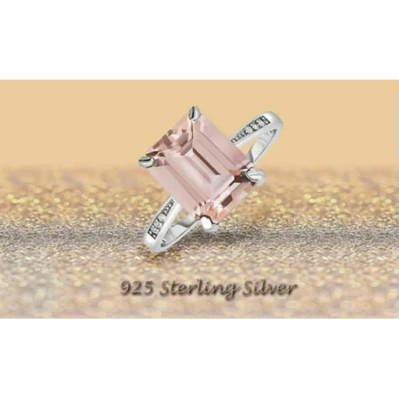 GAVONO 925 Sterling Silver Emerald Shaped Ring Bands For Women - Multiple Options-Morganite-6