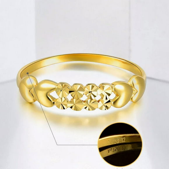 Fine Solid 18K Yellow Gold Band Ring Women Luck Full Star Heart Ring US5