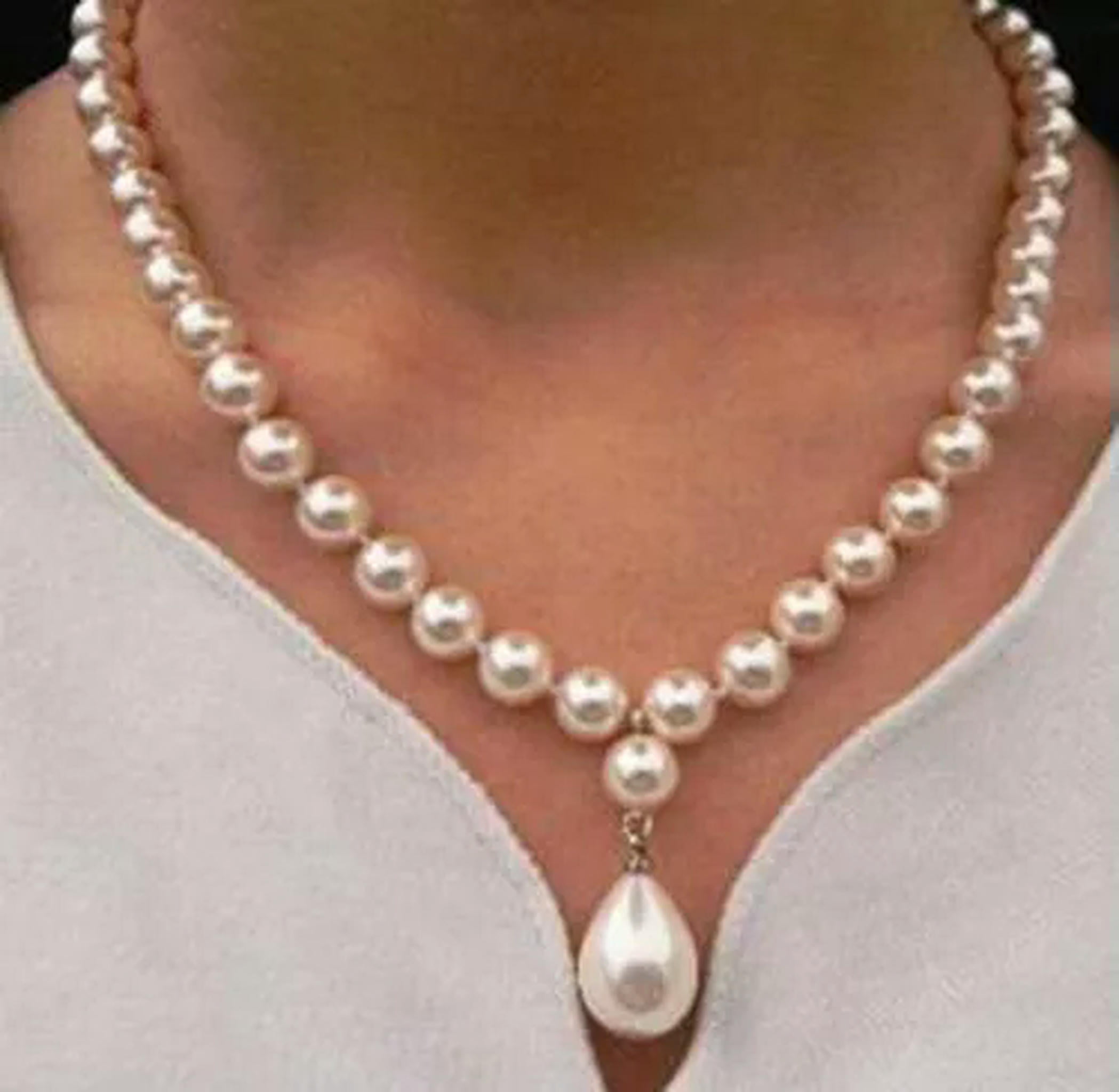 20' Pink South Sea Shell Pearl Necklace – 12mm Round Beads, Natural Shell, Charm Style