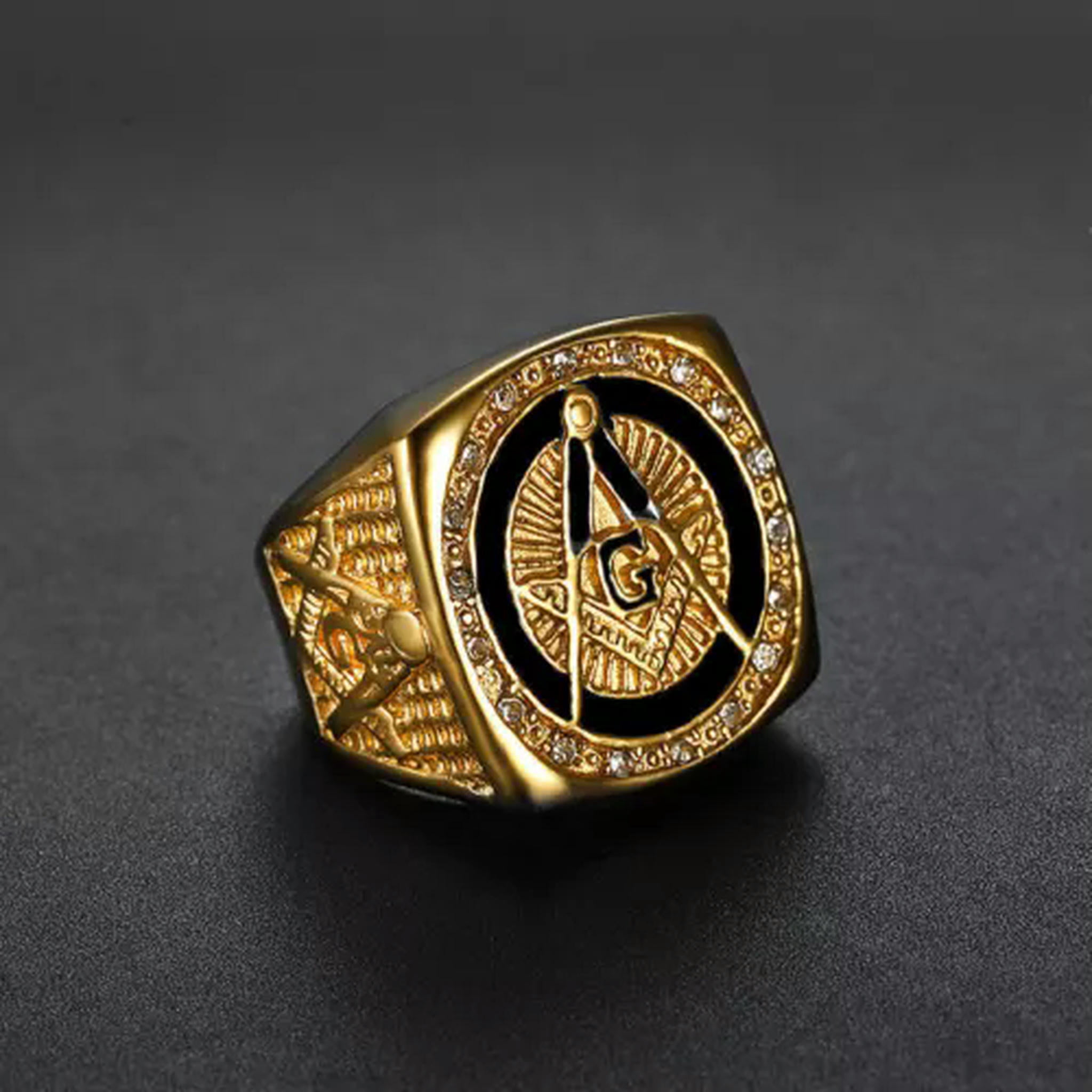 IFUAQZ Men's Stainless Steel Masonic Ring - Blue Lodge Master Mason Signet Band, Biker Style