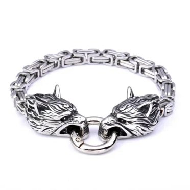 Men's Norse Viking Wolf Head Byzantine Link Chain Necklace – Stainless Steel