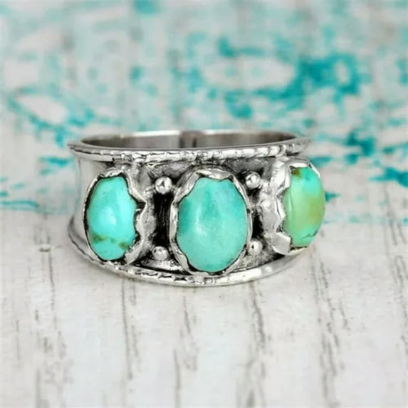 GAVONO Vintage 925 Silver Turquoise Women Rings Wedding Party Jewelry Gifts Size 6-10-#4-6