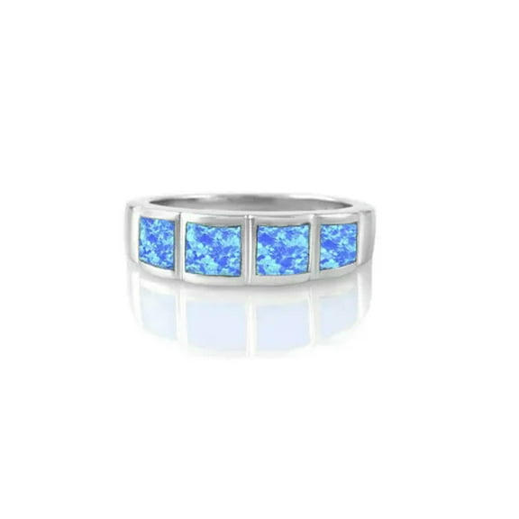 GAVONO Women's 925 Sterling Silver Created Blue Opal Band Ring Sizes 6-9 Gift-6